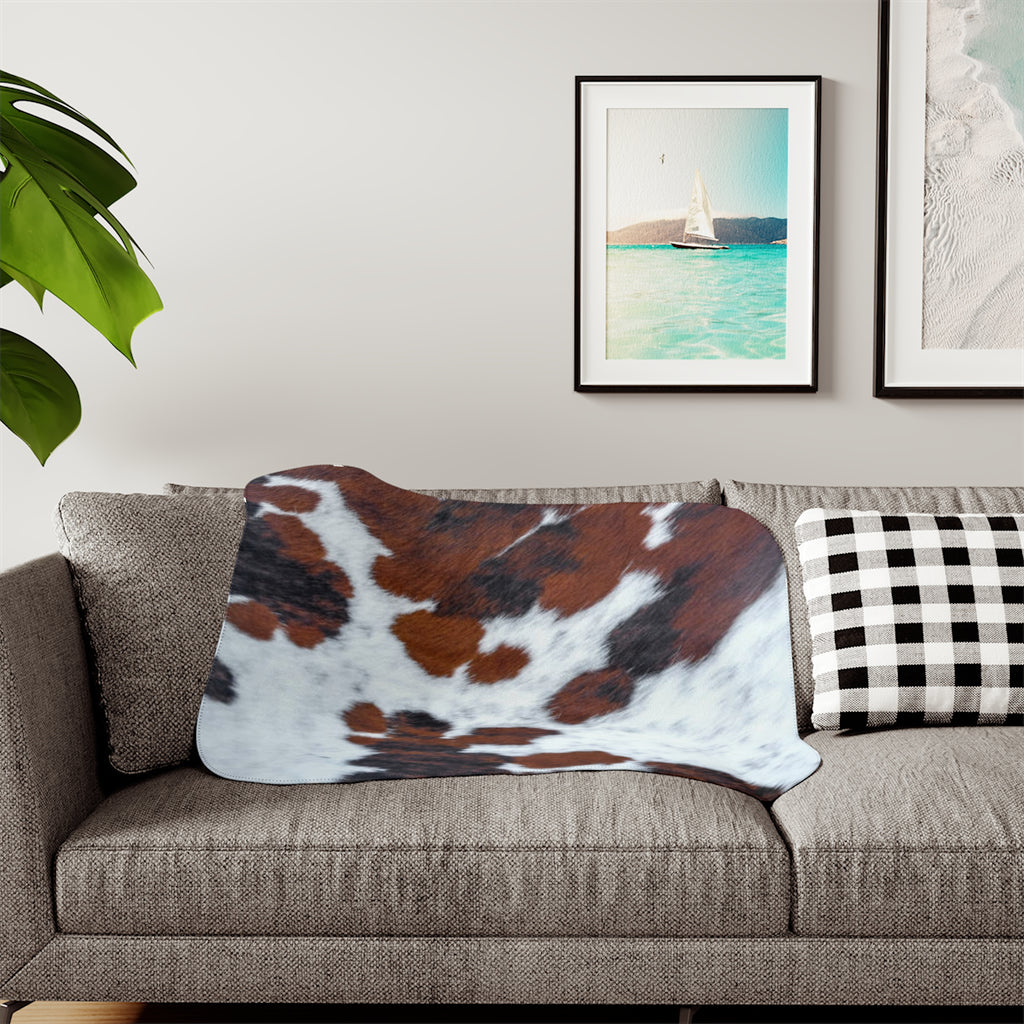 Cowhide Sherpa Blanket — Reversible Brown & Cream Cozy Throw