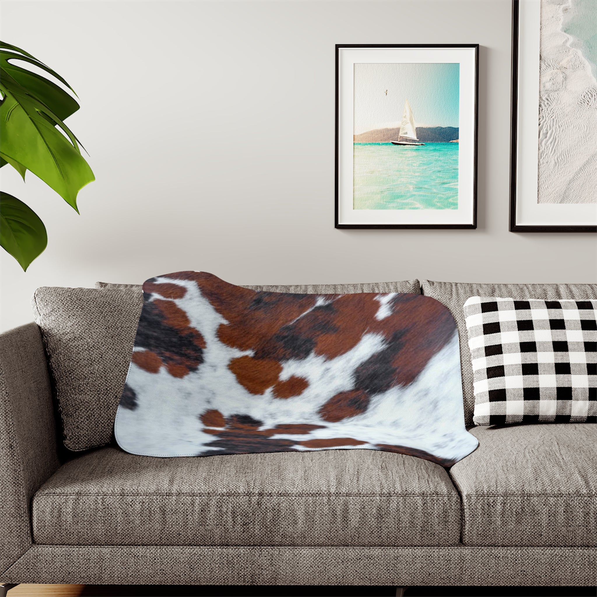 Cowhide Sherpa Blanket — Reversible Brown & Cream Cozy Throw